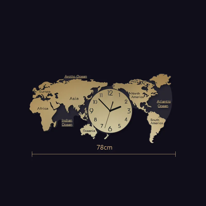 World Map Large Wall Clock Acrylic 3d Wall Clocks Color:78X34CM;Sheet Size:Other