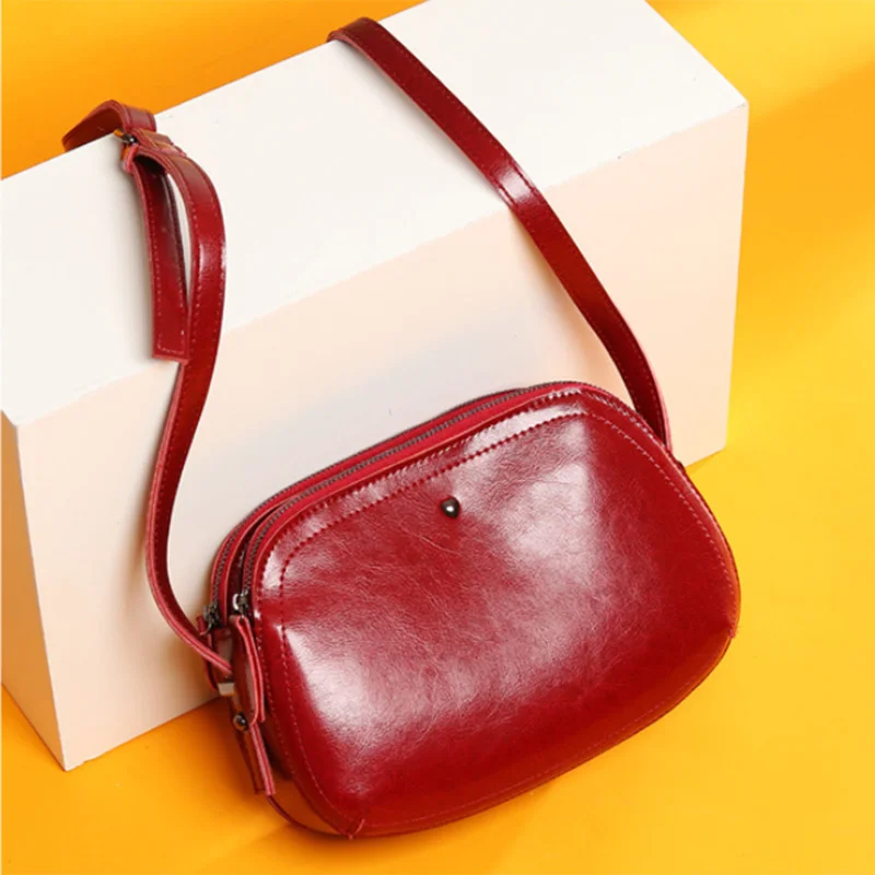 

Genuine leather shoulder bags for women 2024 double zipper mini bag phone wallets sling female party