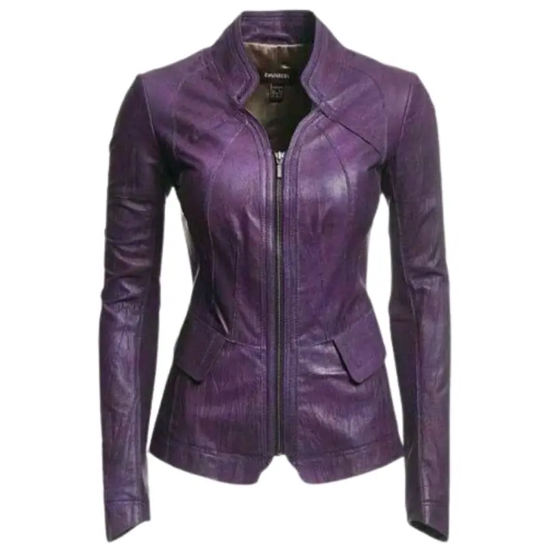 цена Lambskin Leather Stylish Jacket Women Purple HOT Sexy Modern Motorcycle Genuine
