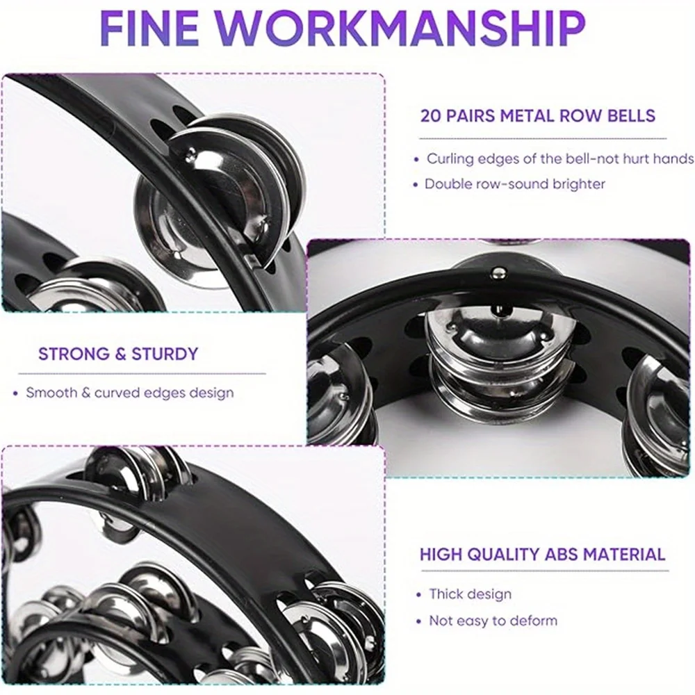 Half Moon Shaped Tambourine with Egg Shakers-Double Row Metal Jingles Handheld Bell Percussion Instrument for Dance Party KTV