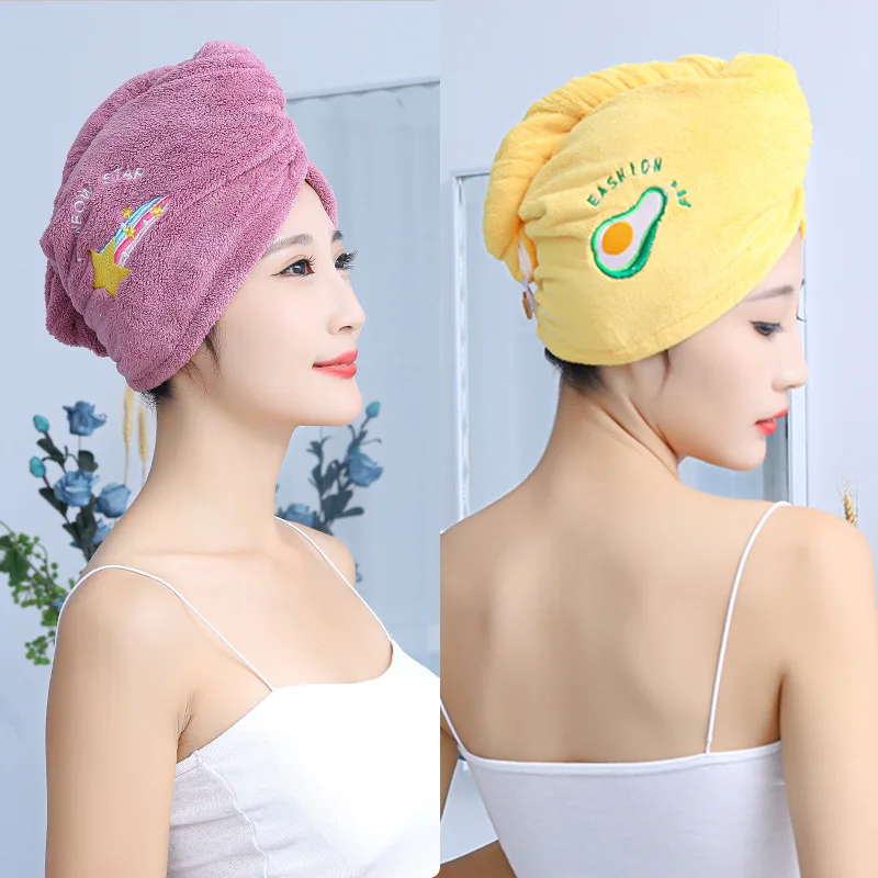 Asciugamano per capelli secchi ricamato in velluto corallo da donna in microfibra morbida cuffia per la doccia avvolgere la testa assorbente asciugamano per la testa da donna ad asciugatura rapida