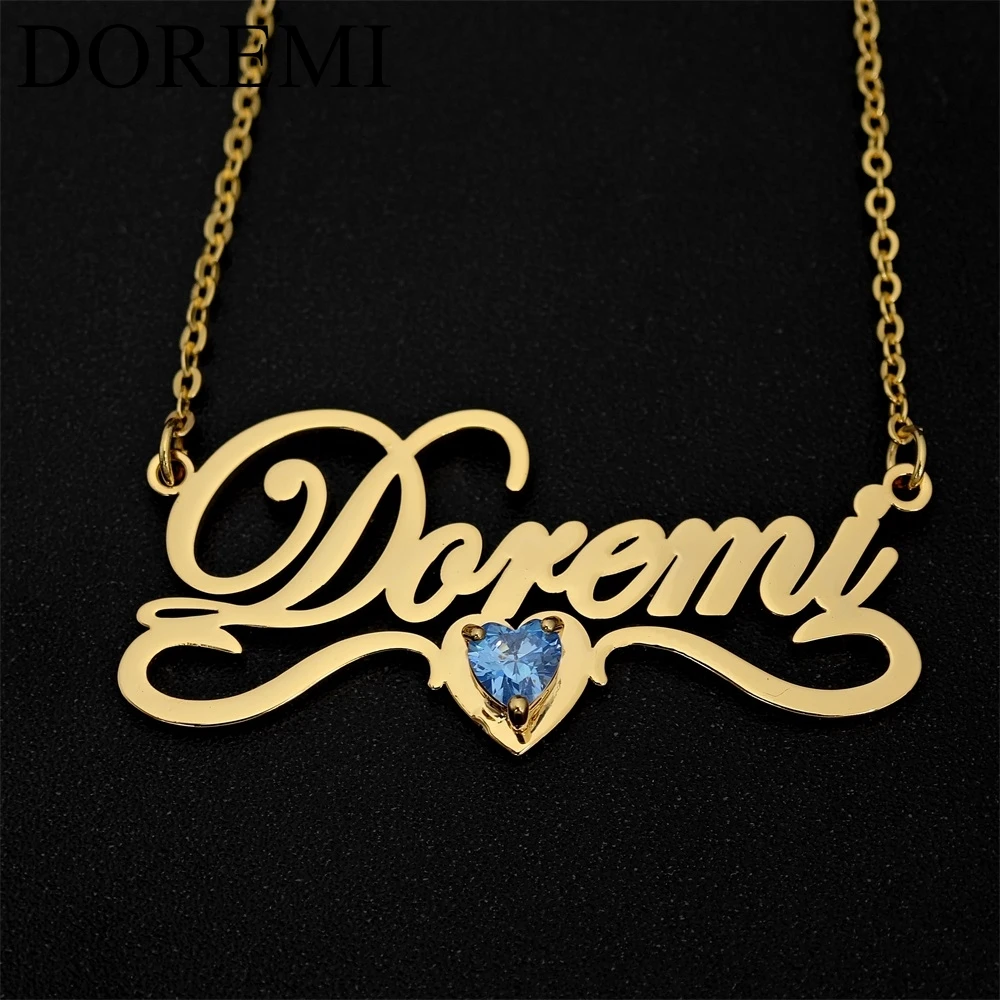 DOREMI Custom Name Heart Clawing Birthstone Zircon Women Letter Necklace Personalized Custom Girls Necklace Jewelry Gift doremi 2colors custom name belly ring custom body jewelry zircon personalized heart letter belly ring gold color gift for women