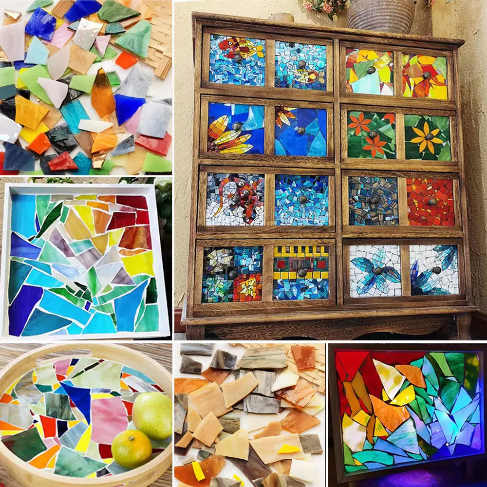 Description Picture 5 of item100g/Lot Mosaic Tiles Stained Glass Mosaic DIY Handmade Coaster Mosaic Puzzle Making Art Wall Decoration Supplies Mixed  arte