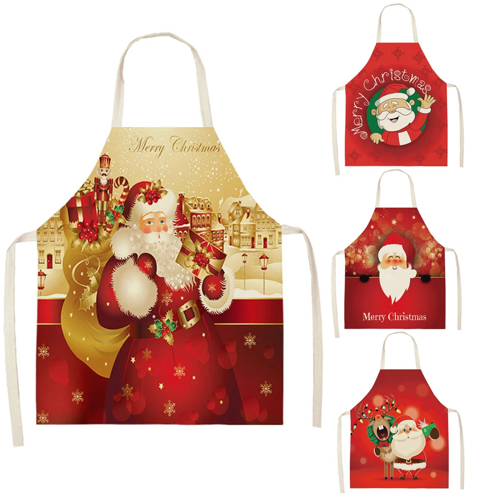 

Merry Christmas Kitchen Apron Santa Claus Snowman Cooking Oil-proof Linen Anti-fouling Chef Apron Delantal