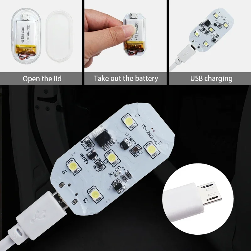 1-2 PCS LED 자기적으로 문 조명 USB Rechageable 환영 빛 자동차 인테리어 야간 램프 충돌 방지 경고 조명