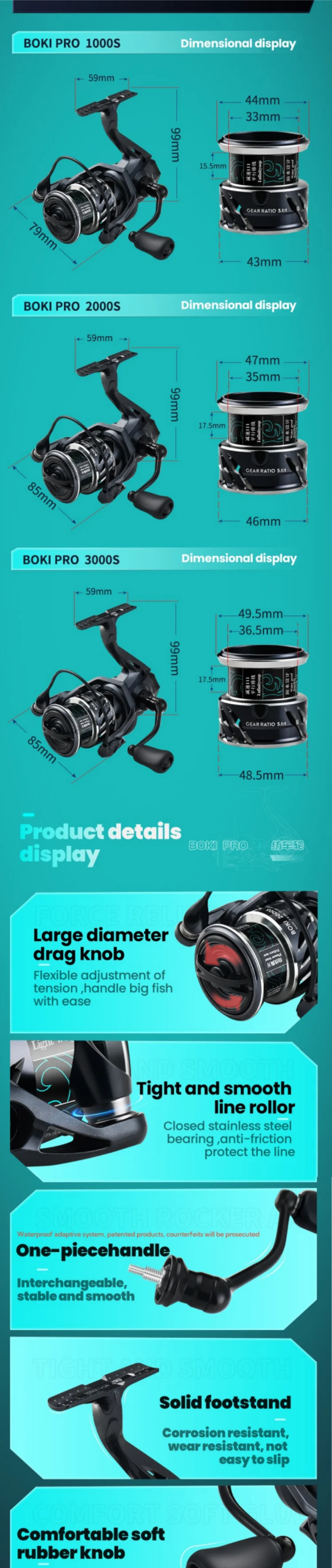 Lizard Fishing BOKI PRO Angelrolle mit Wurmschaft und Langsam-Oszillierendem System 360 ° Wasserdichte Korrosionsbeständige Angelrolle für Meeresfischen und Spinnangeln – Detail 9