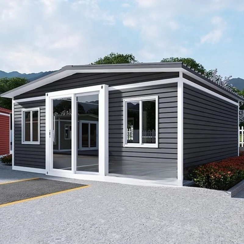 บ้านสำเร็จรูปโครงเหล็กเบาแบบพับได้สำหรับรีสอร์ท ประกอบง่าย ตกแต่งครบครัน ทันสมัย 2 ห้อง 1