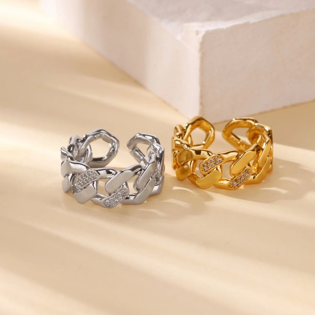 Stainless Steel Grinding Chain Open Rings For Women