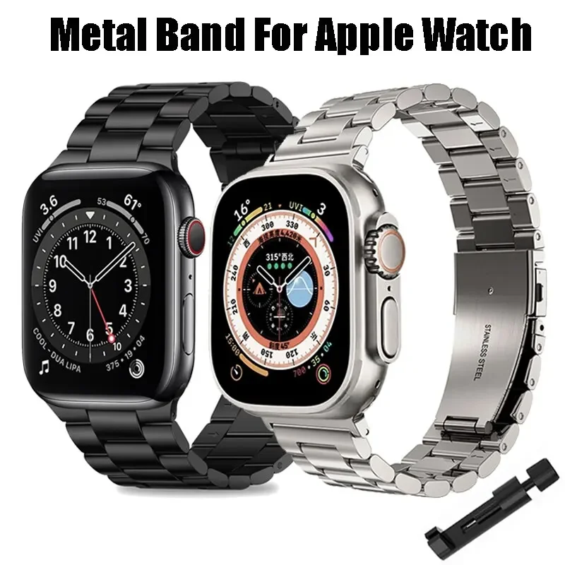 애플 워치 밴드용 스테인레스 스틸 스트랩, 45mm 울트라 49mm 41mm 40mm 44mm 시계 스트랩, 아이워치 시리즈 9 8 7 6 5 용 금속 팔찌