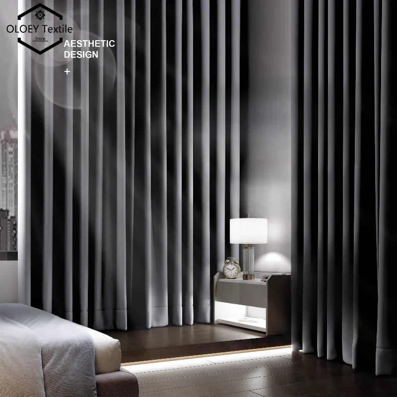 Grey Blackout Curtains Thermal Insulation Cotton Linen Drapes for Bedroom Living Room Sunshade Luxury Custom Window Treatments Blackout Curtains