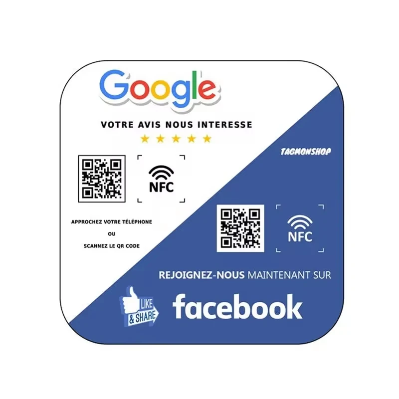 2-in-1 소셜 미디어 간판 구글 리뷰 인스타그램 페이스북 아크릴 간판 NFC 탭 또는 스캔 구글 리뷰 간판 QR 코드 플레이트 디스플레이