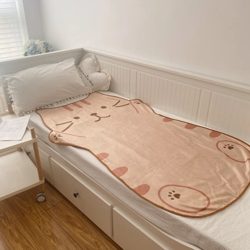 1.5M Cute Brown Cat Flannel Blanket Plush Animals Shape Summer Air Conditioner Sleep Blankets Home Decor for Kids Baby Birthday