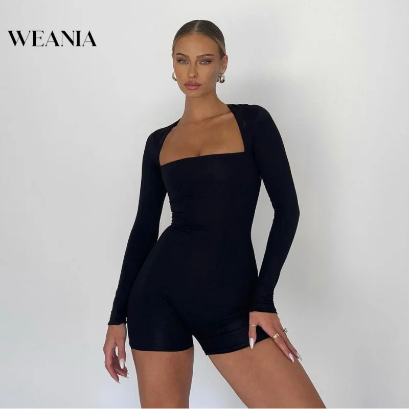 

Women Solid Color Square Collar Slim Yoga Sports Jumpsuit