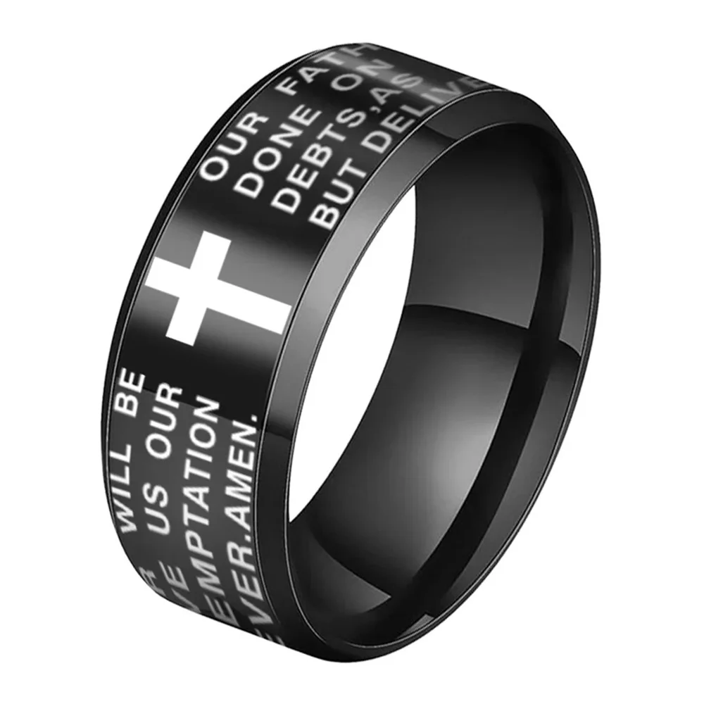 Finger Ring English Titanium Steel Christian Cross Bible Ring for Men and Women Personalized Ring Customize Engraved