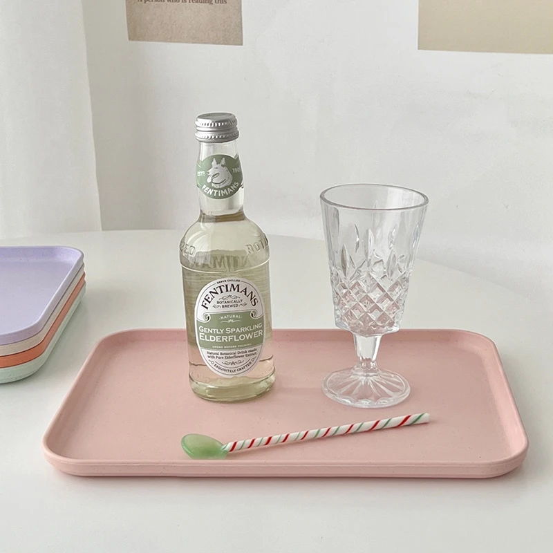 Candy Color Wheat Straw Storage Tray Ins Korean Style Rectangle Dining Tray Nordic Fruit Dessert Plate Kitchen Accessories 트레이 5