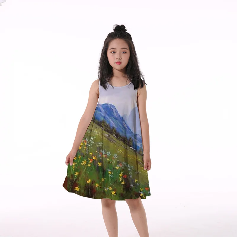 cute dresses 2022 Summer Girls 3D Print Dresses Kids Girl Party Sleeveless Princess Dress Tank 3D Print Pretty Gradients Flower Dress western dress