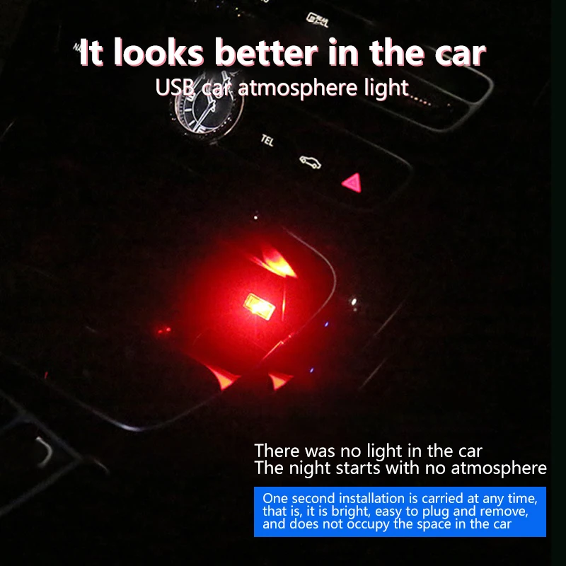 1-5Pcs Car Mini USB LED Atmosphere Lights Car Interior Neon Decorative Lamp Emergency Lighting Universal PC Portable Plug Play 2