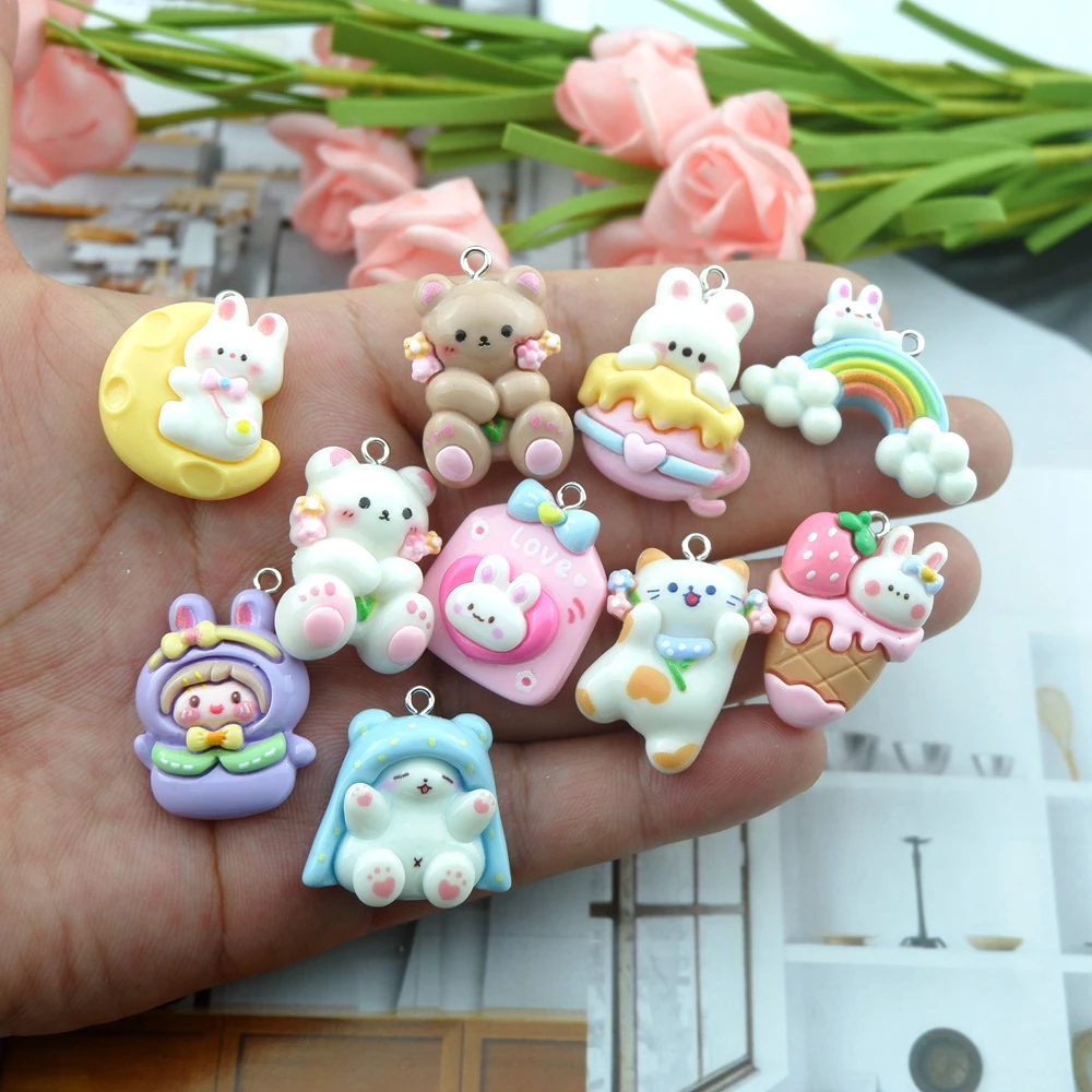무지개 곰 고양이 참, 쥬얼리 제작, DIY 귀걸이 팔찌, 펜던트 액세서리, 전화 제작, 대량 도매