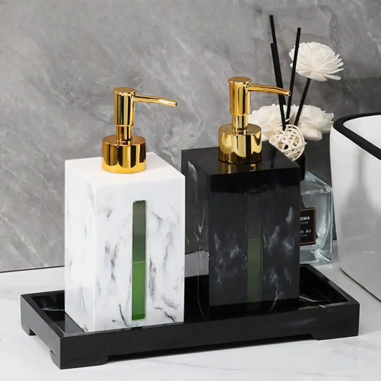 เครื่องจ่ายสบู่เหลวเรซินรีฟิลความจุขนาดใหญ่500มล. พร้อมปั๊มทองสำหรับโรงแรมเกสท์เฮ้าส์อุปกรณ์ตกแต่งบ้านห้องน้ำห้องครัว 1