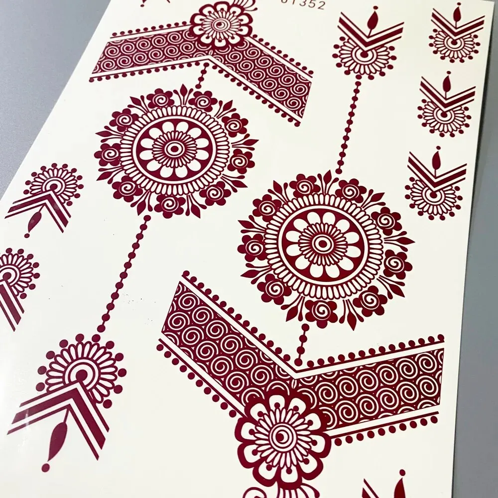 Waterproof Henna Tattoo Stickers for Women Flower Instant Fake Tattoo for Hand Temporary Tattoos for Wedding Party Festival 5