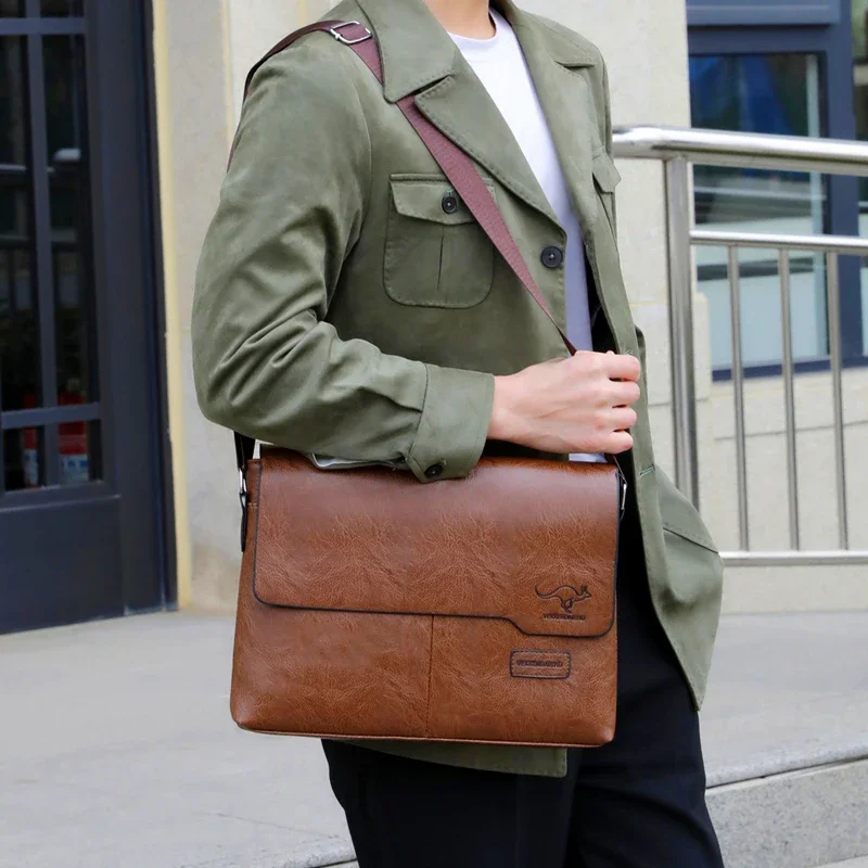 حقيبة الكتف الرجالية الفاخرة من الجلد واللباد، تصم...
