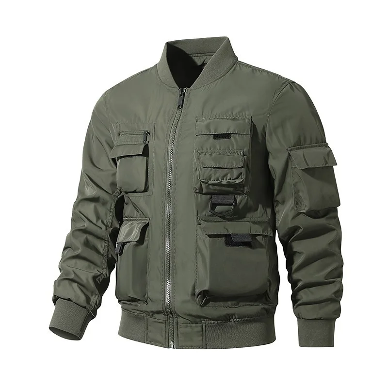 

Men's Bomber Jacket Military Tactical Jackets Coat Zipper Multi Pockets Cargo Jackets Stand Collar Outwear Windbreaker TopsM-4XL