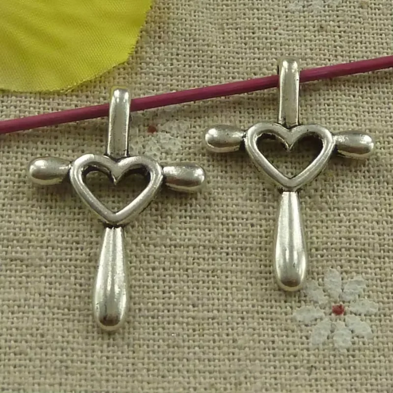 126 Stück tibetische Silber-Herz-Kreuz-Anhänger, 32 x 23 mm, C3250, DIY-Schmuckherstellung, Kunsthandwerk