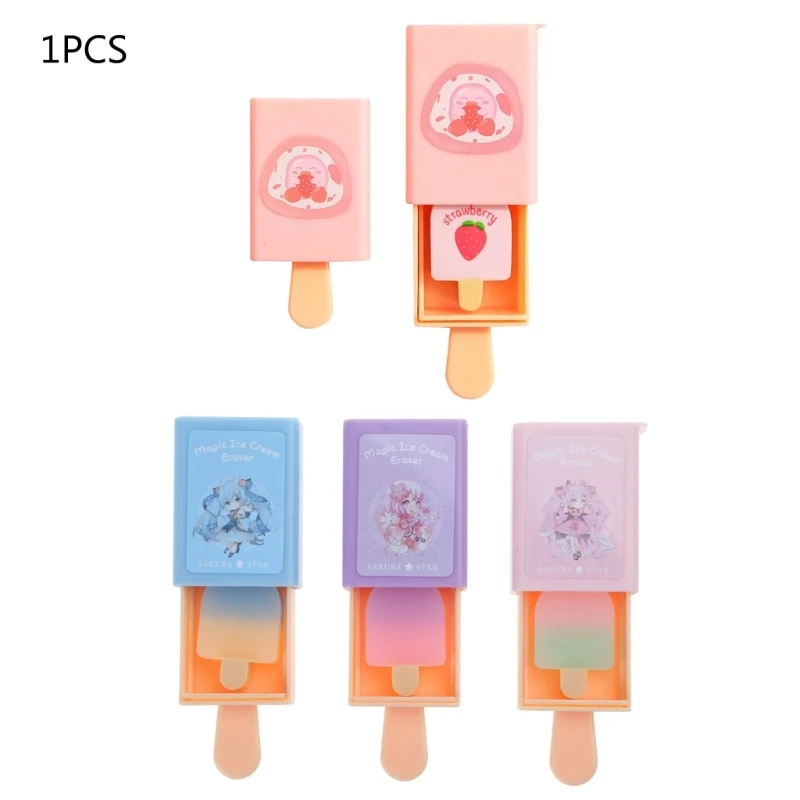

Fun Magic Box Pencil Eraser Cute Ice Cream Shape Rubber Eraser Easy to Clean for Kids School Student Prize Party Present