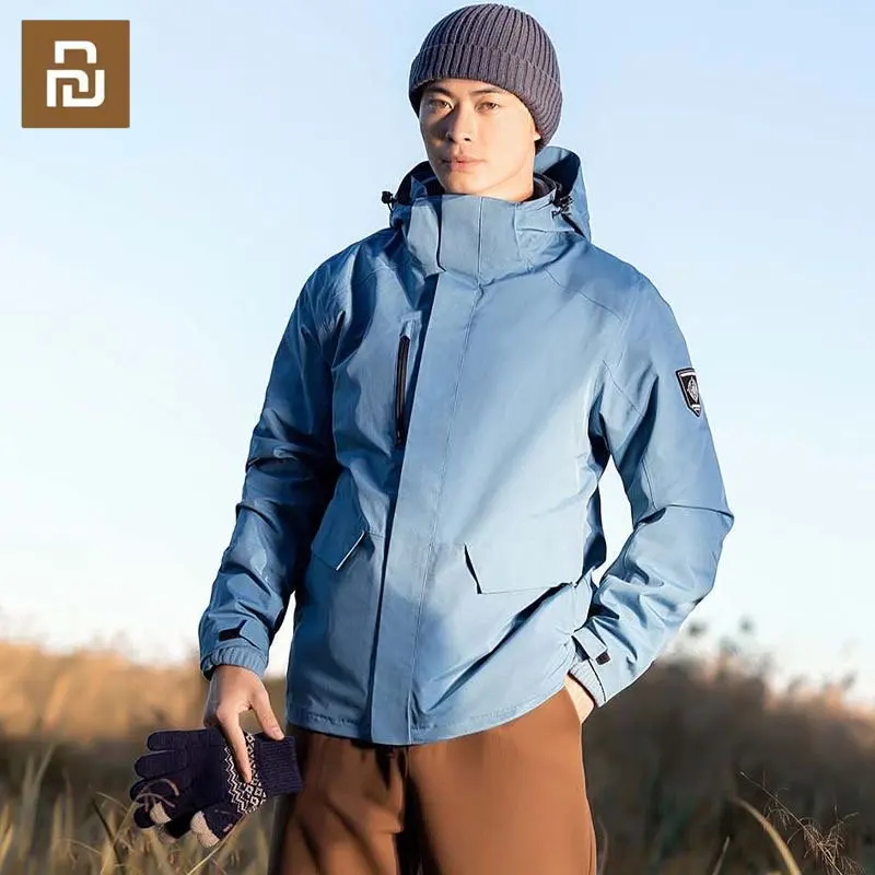 

Youpin SKAH Men 3 in 1 Sport Jacket Waterproof Windproof Detachable Fleece Hiking Jackets Winter Warm Hood Coat for Men Overcoat