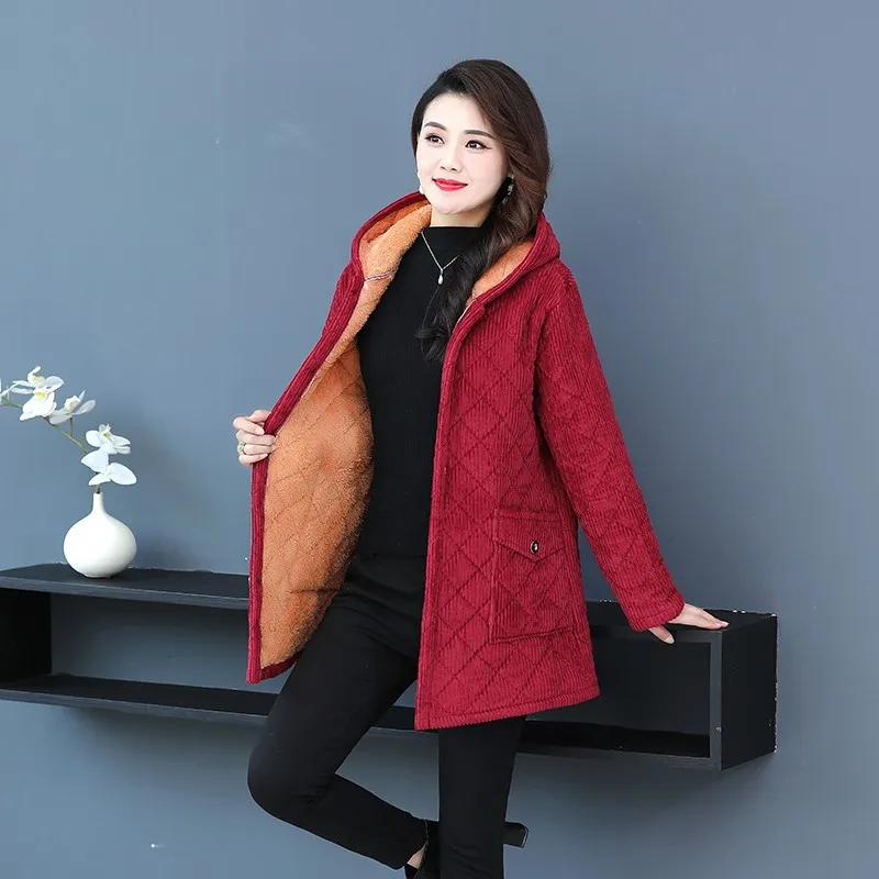 

Women Jacket Winter Fleece Thicke Corduroy Outerwear Parker Female Hooded Cotton Padded Coat Clothes Women Basic Coats