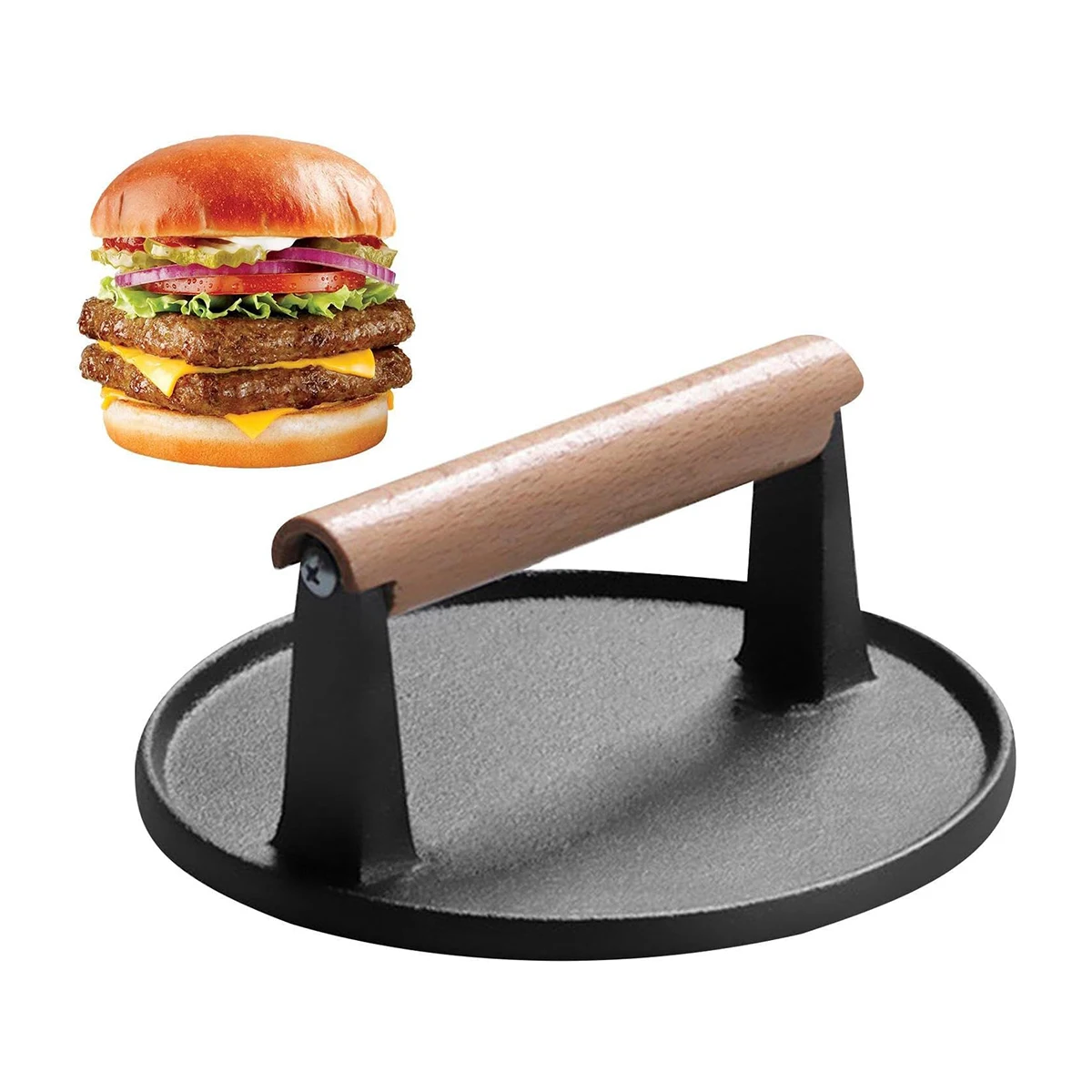 Cast Iron Meat Pressure Plate Teppanyaki Plate For BBQ,Steak Press With Wooden Handle,Grill Fried Barbecue Household Outdoors