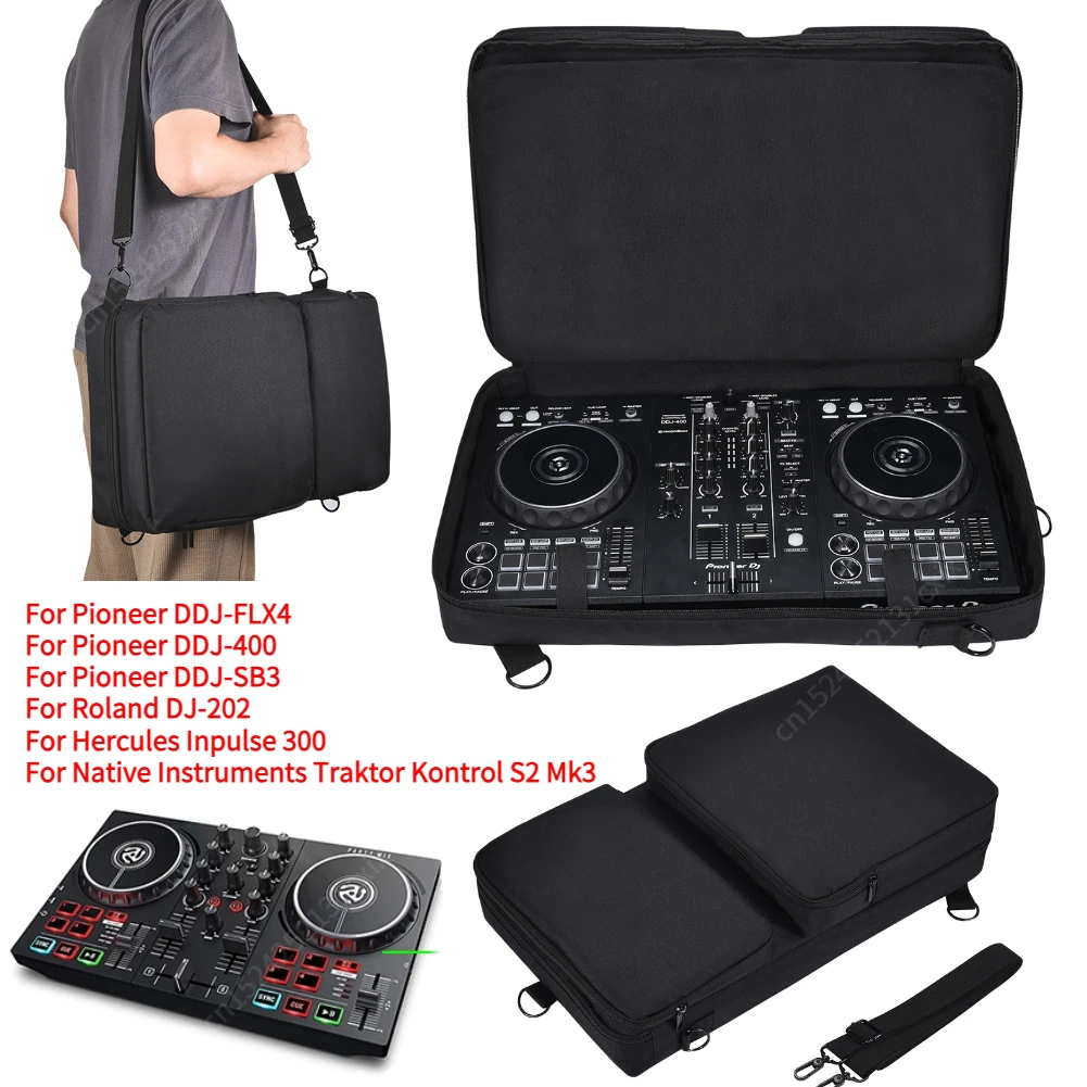 Portable Protective Case Turntable Carrying Case DJ Controller Case for Pioneer DDJ-FLX4/400/SB3 Roland DJ-202 Dustproof Carrying Storage Bag with Shoulder Strap