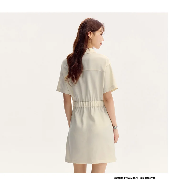 Dress Women Turn-Down Collar Stylish And Chic Summer New Simple And Sweet Waist-Cinching Short Skirt