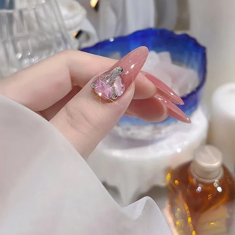 20PCS Brief Ice Transparent Pink Multicut Naked Sharp Diamonds Crystal Nail Art Rhinestones Jewelry Decorations Manicure Charms