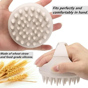 Spazzola massaggiante per cuoio capelluto antiforfora, in morbido silicone, per lavaggio con shampoo, strumento esfoliante, beige