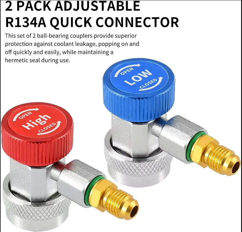 R134a Fittings AC Manifold Gauge Quick Coupler Adapter Kit - High & Low Side, 1/4" SAE, Brass, Lifetime Warranty R134a Adapter Hose - Foto 6