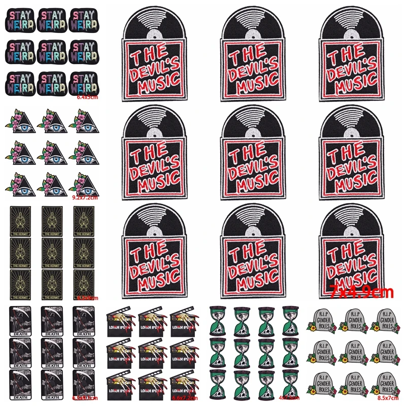 Parches de música del diablo para planchar en la Ropa, bordado/Fusible, bricolaje, costura de fosas, 10 piezas, venta al por mayor