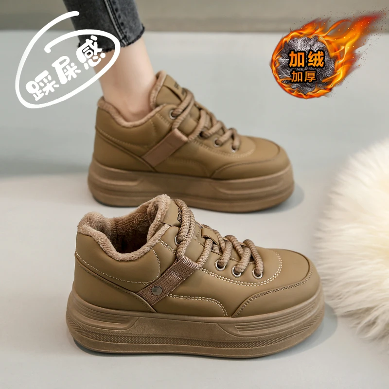 

Женские кроссовки с высоким берцем, кроссовки для бега, Повседневная зимняя обувь из искусственной кожи на шнуровке с низким берцем, Повседневная Ретро-ткань для отдыха, 2023