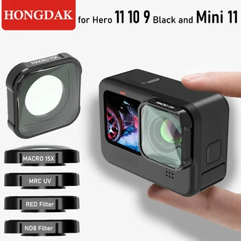 HONGDAK HD 매크로 필터 미니 액션 카메라 액세서리, 고프로 히어로 11, 10, 9, 블랙, 고프로 11, 후크시아 JSR 오리지널 필터, 15x