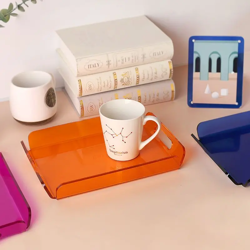 Acrylic Serving Tray with Handles for Cosmetics Perfume,Spill-Proof Organizer,Space-Saver,Food & Drink Server Home Storage DÃ©cor