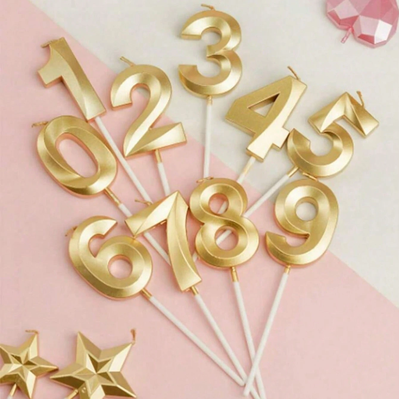 1pc-Birthday Candle Golden Number 0-9 Smoke Free