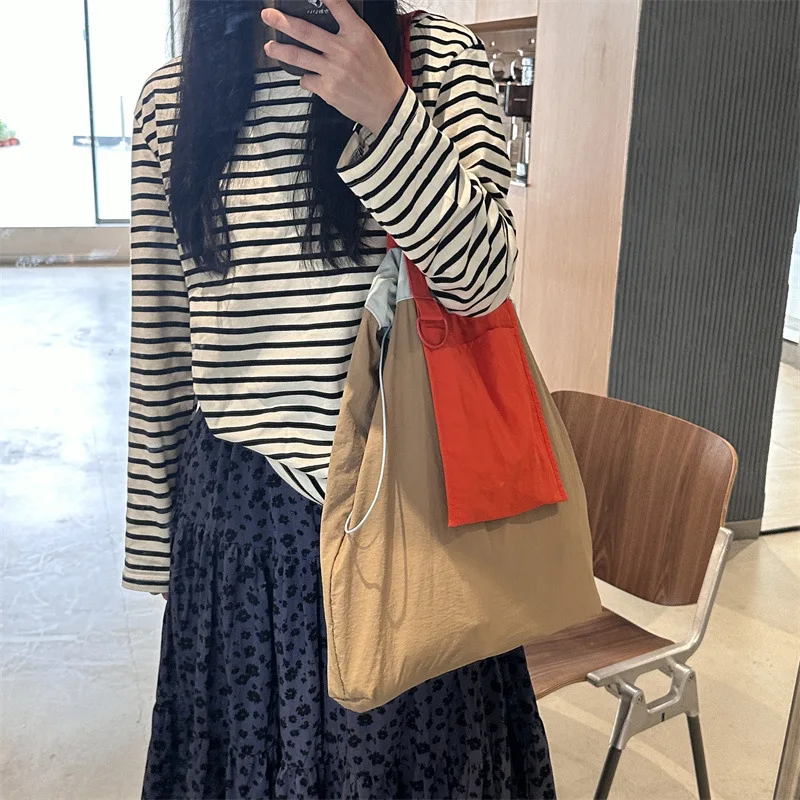 Large Patchwork Tote Bag Drawstring Women Shoulder Bag Fashion Designer Bags for Women Handbags Nylon Eco Shopper Bags Female