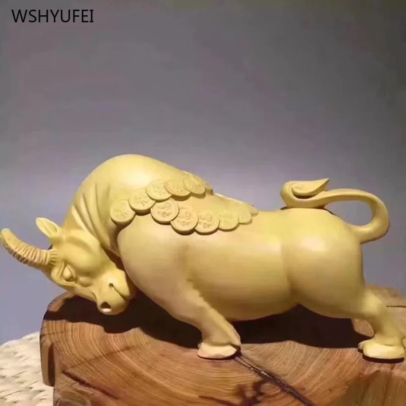 

Boxwood carving Money Ruyi Bull Handheld toys Decorative ornaments Luck is like a rainbow, Taurus Wooden crafts