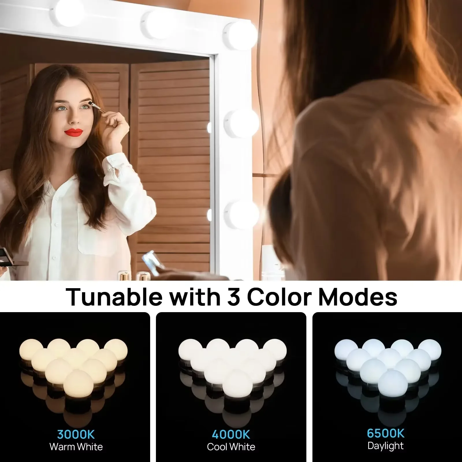 LED Makeup Mirror Light Bulbs USB Charging Vanity Makeup Mirror Lights Bathroom Dressing Table Lighting Dimmable