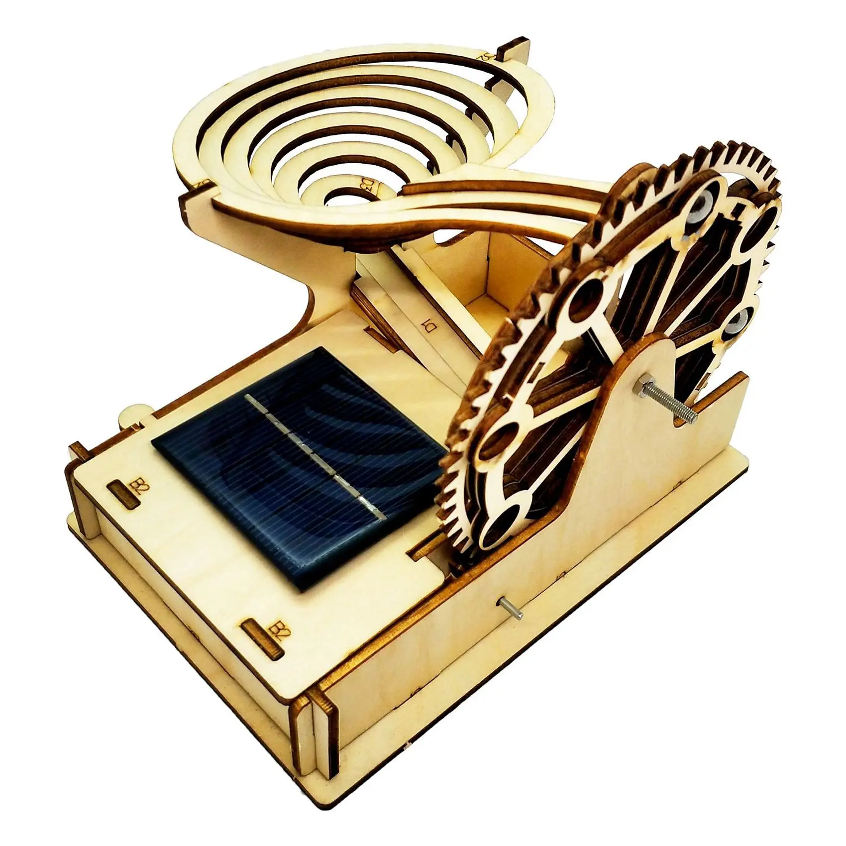 3D Wooden Marble Run Track Solar Powered DIY Puzzle Model Assembly Kit Mechanical Gear Building Engineering ToysA87I