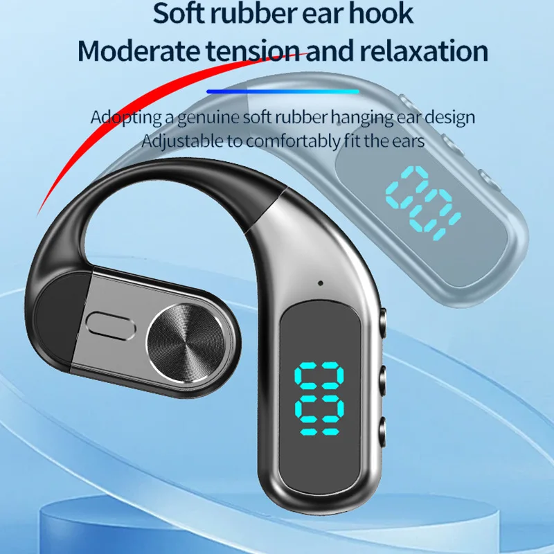 Single Ear Bluetooth 5.5 Wireless Earphone LED Display Ear-Hook Headset 180&deg; Rotatable Wireless Earbuds Waterproof Sport Headset