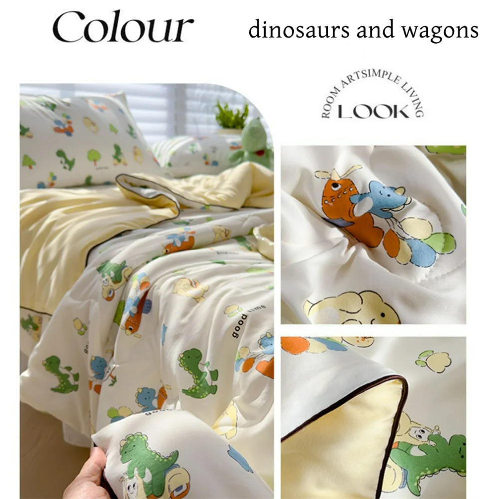 cartoon dinosaur bear print kidsren's summer blanket refreshing kidsren's room kindergarten summer quilt without pillowcase 1 pack