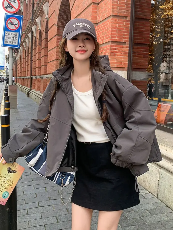 Women's New Hooded Sunscreen Jacket Outdoor Street Wear Tops Korean Y 2k Harajuku Clothes Casual Short Section Zipper Coat