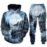 Retro Man Hoodies Sets Animal Wolf 3D Printed Men's Hoodies Pants Suit Harajuku Tracksuit Sportswear Cool 2 Piece Clothing Set 1