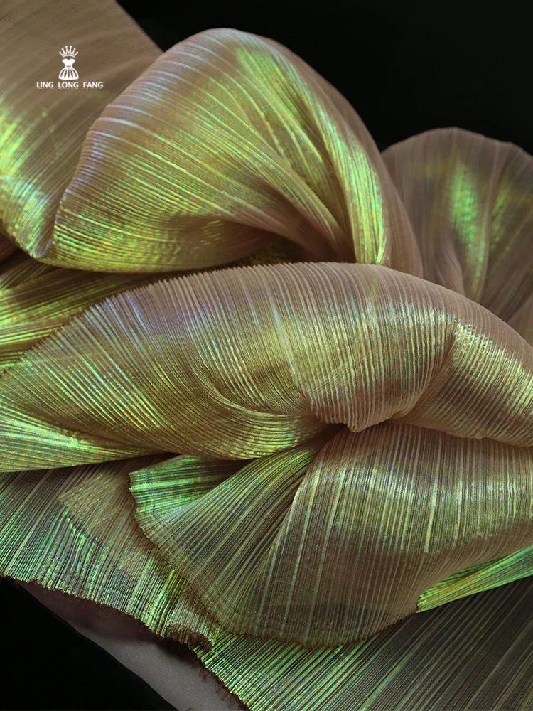 Handmade Diy Fantasy Texture Pleated Organza Fabric Crisp Shape Wedding Bouquet Decoration Background Clothing Designer Fabric